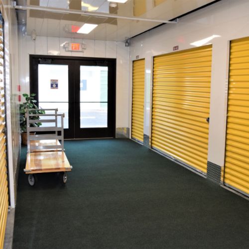 indoor temperature controlled self storage units inside a brightly lit building