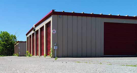 Self storage units photographed from the pavement